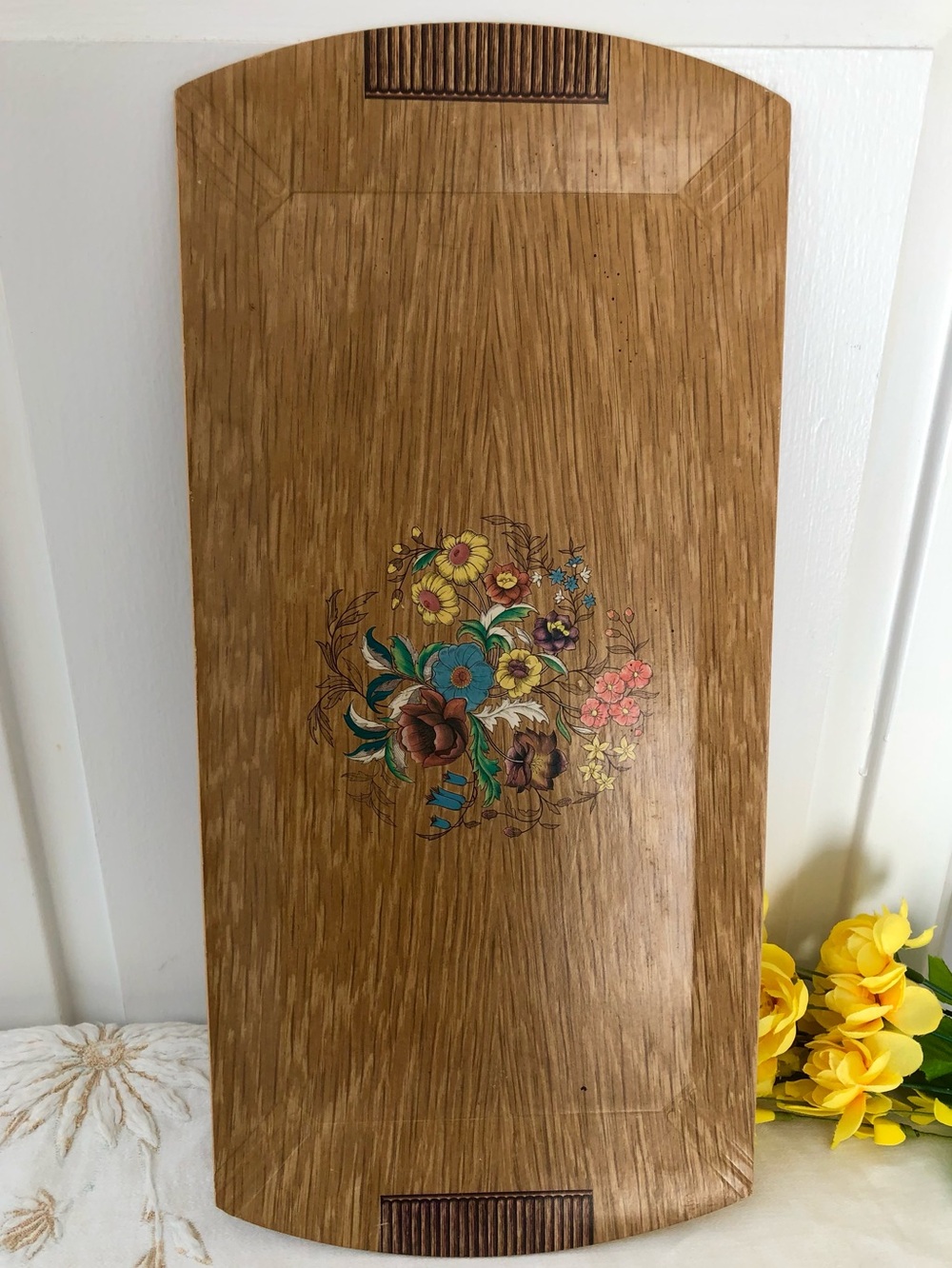 Vintage 1940’s Hasko Floral Wood Serving Trinket Tray
